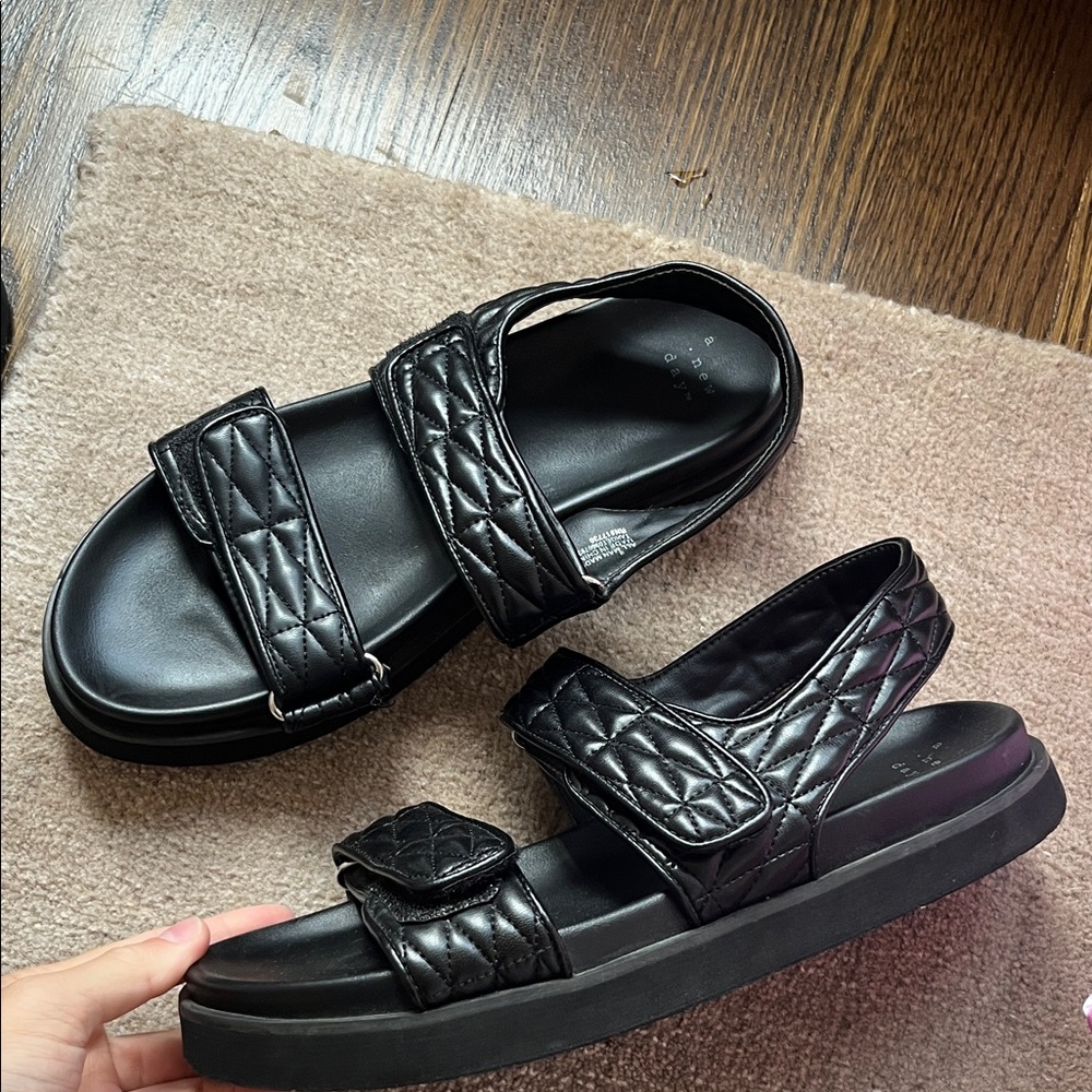 a new day Black Quilted Sandals